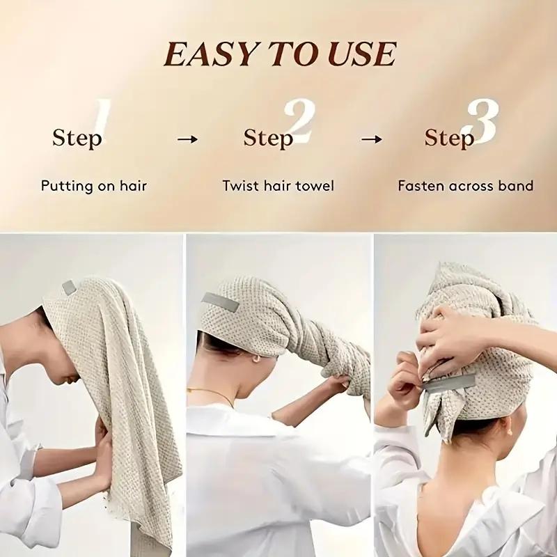 1Pc Ultra-Absorbent Microfiber Hair Towel Wrap For Women Quick Drying Soft On Curly Long Thick Hair With Secure Black Strap