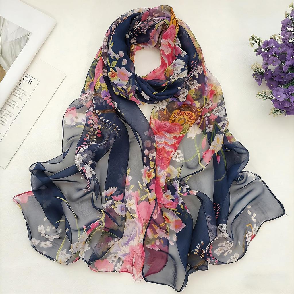 Fashion Scarf for Women Lightweight Sheer Floral Chiffon Scarf Shawls Thin Fall Winter Ladies Neck Scarves