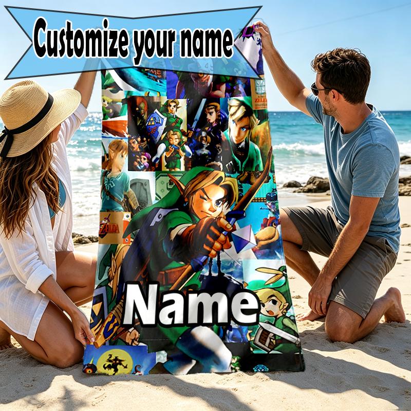 Custom Name Personalized The Legend of Zelda Print Beach Towel, for Trip Camping Beach Party Home Decor, Birthday Gift for Family & Friends