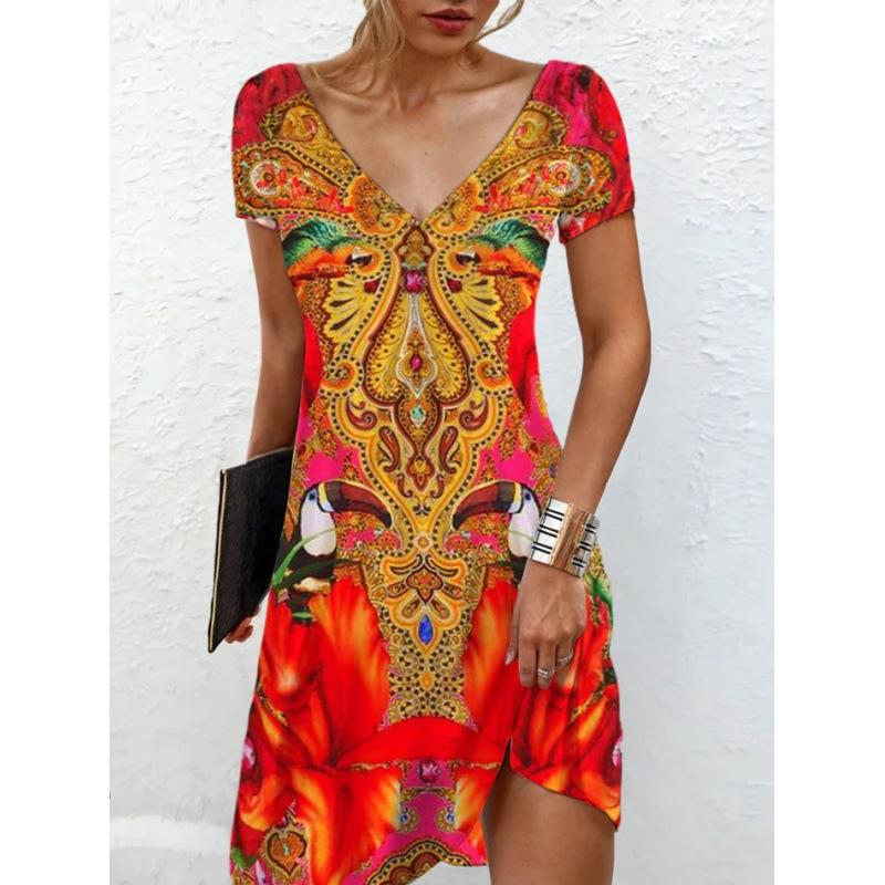 GMXIA Женская мода лето весна повседневные платья с коротким рукавом и v-образным вырезом