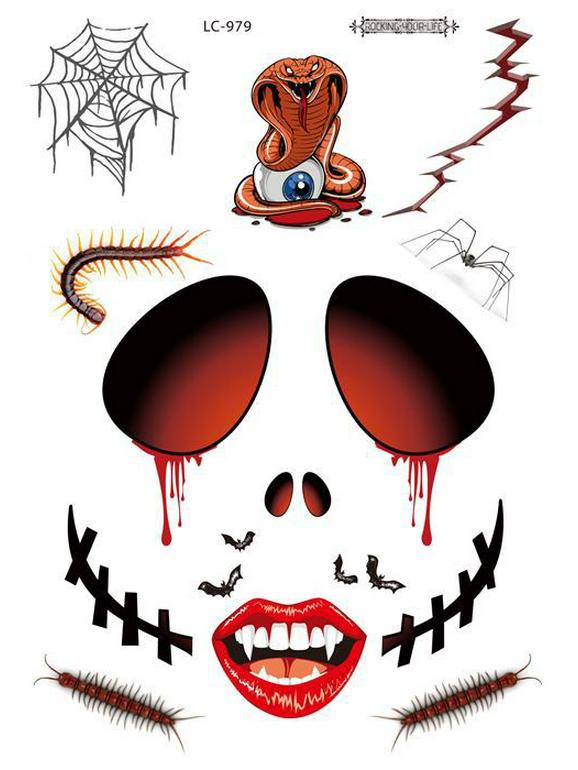 European & American Style Halloween Horror Face Tattoo Stickers for Masquerade Parties