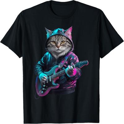 Кот, играющий на гитаре, рок-н-ролл, рок-звезда, мужская, женская, детская футболка