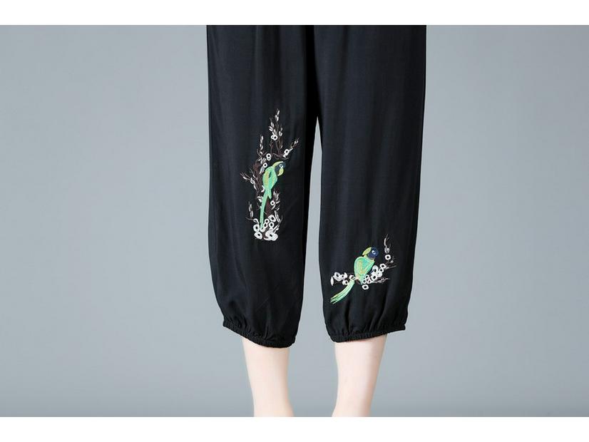 Летние вышитые хлопково-льняные брюки для мамы - Дышащие, повседневного кроя для женщин