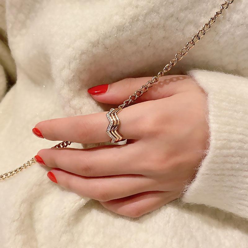 Японский и корейский стиль, не тускнеющее кольцо из титановой стали цвета розового золота с драгоценным камнем - простое, ретро женское украшение