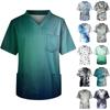 Plus SizePrinted Scrub Working Uniform Tops For Men's Cross V-Neck Short Sleeve Fun T-Shirts Workwear Tee With Pockets