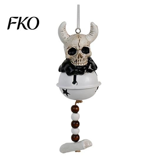 Halloween Bell Decoration Jingle Ornament, Gothic Bull Skull/Angel Wings Hanging Durable Ornament for Tree, Party Home Decor Holiday