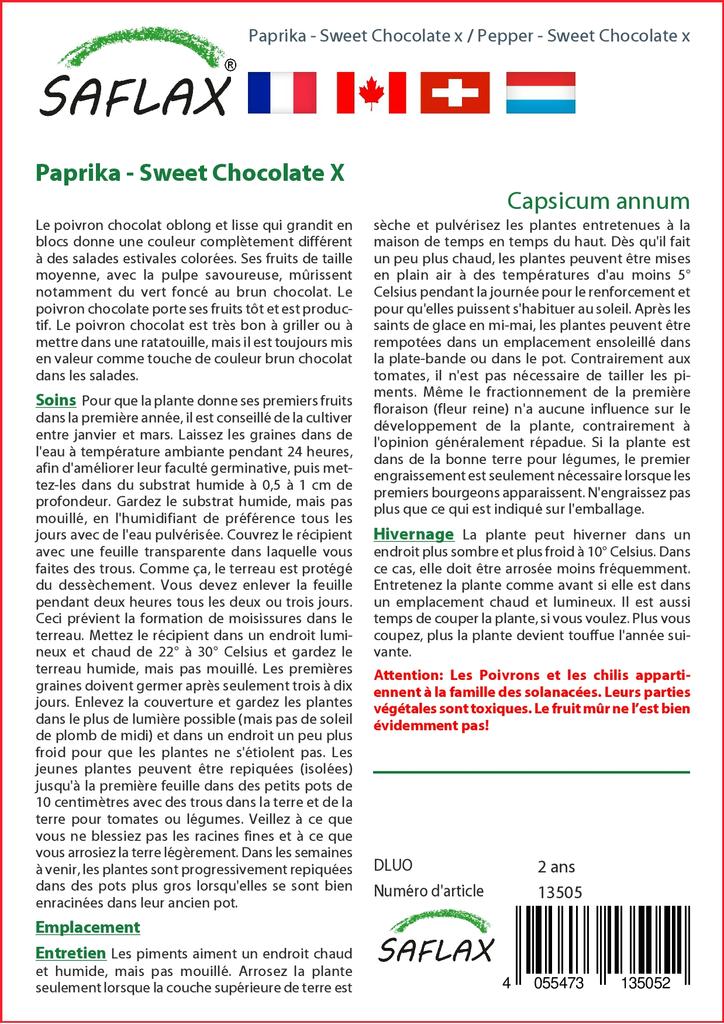 SAFLAX Garden in the Bag - Перец - Сладкий шоколад x - 10 семян - С субстратом в подходящем пакете - Capsicum annum
