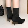Модные Сексуальные Ботильоны-Носки Вязаные Эластичные Ботинки На Высоком Каблуке для Женщин Модная Обувь 2025 Весна Осень Элегантные Удобные Ботильоны
