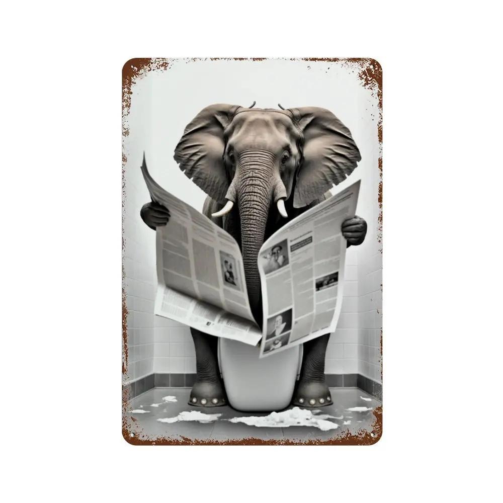 Забавная ванная комната, юмористический декор в виде животных, медведь, собака, тигр, сидящий на унитазе, читающий плакат, художественная металлическая жестяная вывеска, табличка для туалета, дома