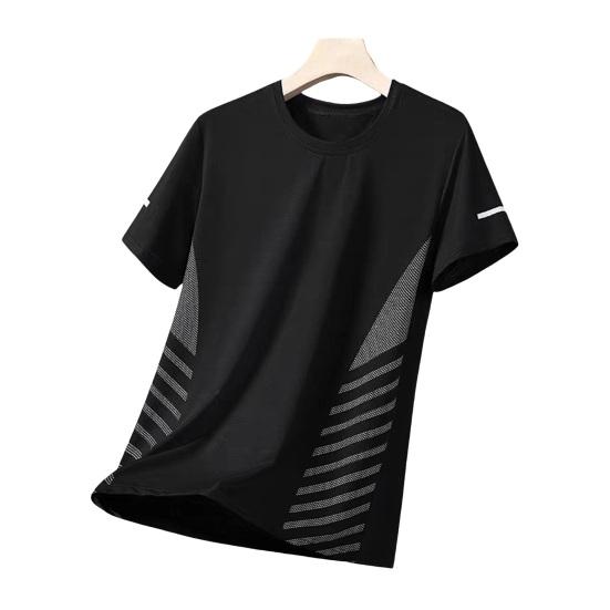 Summer Men Top Ice Silk Quick-drying Mesh Short Sleeves Plus Size O Neck Loose Contrast Color Thin Elastic Casual Pullover Daily Sport T-shirt