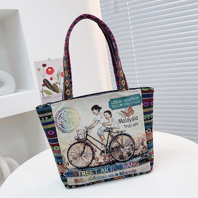 Cartoon Embroidered Canvas Handbag Women's Bag Casual Handbag Office Worker Small Satchel