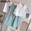Комплект для девочек, летний дизайн, рубашка без рукавов, широкие брюки, комплект из двух предметов для маленьких девочек