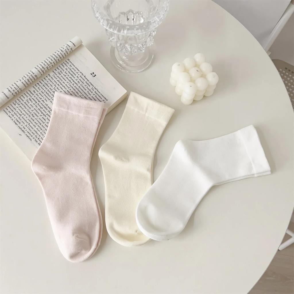 Женская мода Harajuku Streetwear средние носки-трубы японские милые девушки однотонные хлопковые длинные носки