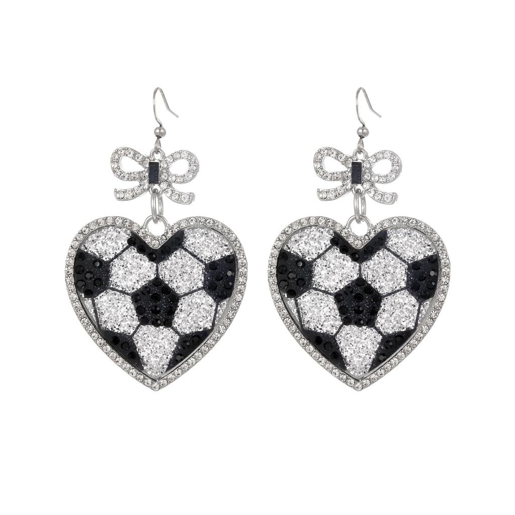 European, American, Canadian, and Mexican World Cup oil dripping cheerleaders cheer earrings for women, heart-shaped diamond studded ear hooks