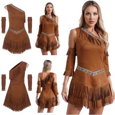 Womens 3Pcs Halloween Native Outfits Set Indian Maiden Native Princess Dress Up Costume
