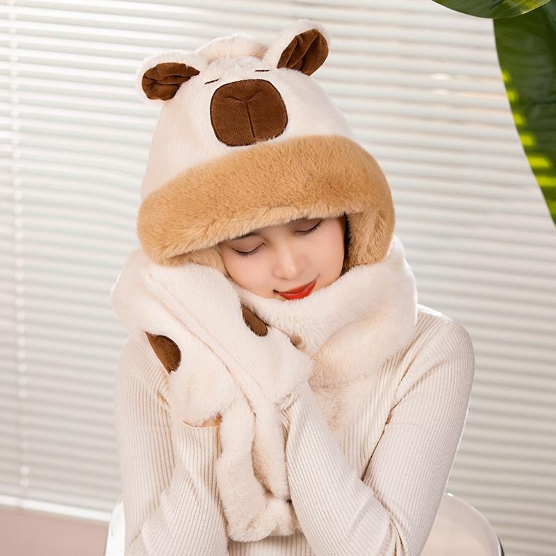 Капибара мультяшный шарф шапка супер мягкий фаршированный теплый зимой дети смешные подарки на день рождения для девочек