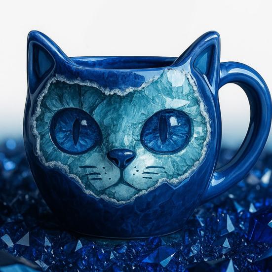 Кружка ручной работы с искусственным кристаллом в виде кошачьей мордочки, кружка-жеода с котенком из смолы и минералов для кофе и чая, уникальный художественный декор, подарок для семьи, друзей, любителя кошек