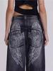 Мешковатые джинсы с принтом Женская одежда High Street Rivet Washed Vintage Брюки Женские джинсы Повседневные джинсы с высокой талией