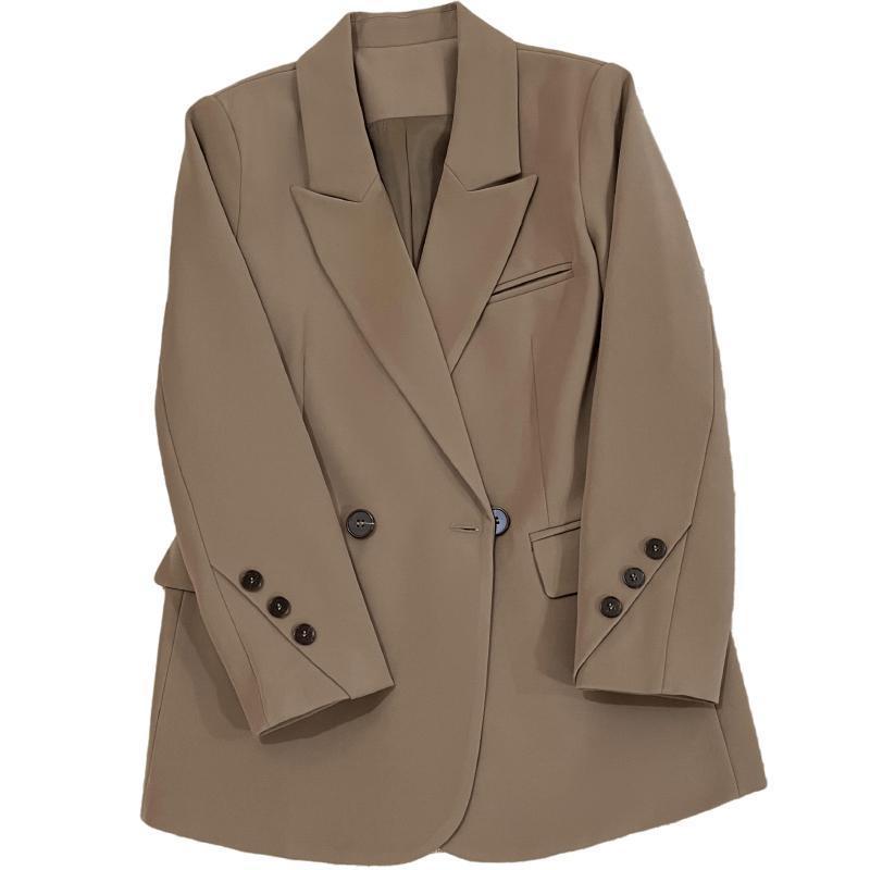 Тонкий пиджак, женский и осенний двубортный удобный однотонный костюм, топы, повседневное пальто