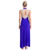 Ladies Sparkling Rhinestone Dance Gown Sleeveless Keyhole Back Split Skirt Lyrical Performance Dress