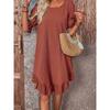Solid Color Half Sleeve Dress, Casual Crew Neck Dress For Spring, Women's Clothing