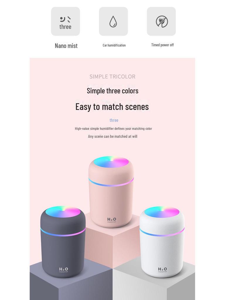 Colorful Portable USB Air Humidifier for Home & Car - Silent, Logo Gift Option