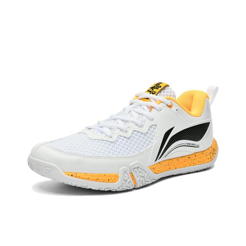 Li-Ning Кроссовки для бадминтона Ground Flying II Lite Breathable Non-Slip с низким верхом, унисекс, белые, желтые, AYTT003-3