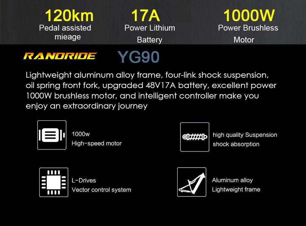 YG90-1000W-Новый 27,5-дюймовый электрический велосипед из алюминиевого сплава с полной подвеской 48 В 17 Ач литиевая батарея MTB Ebike