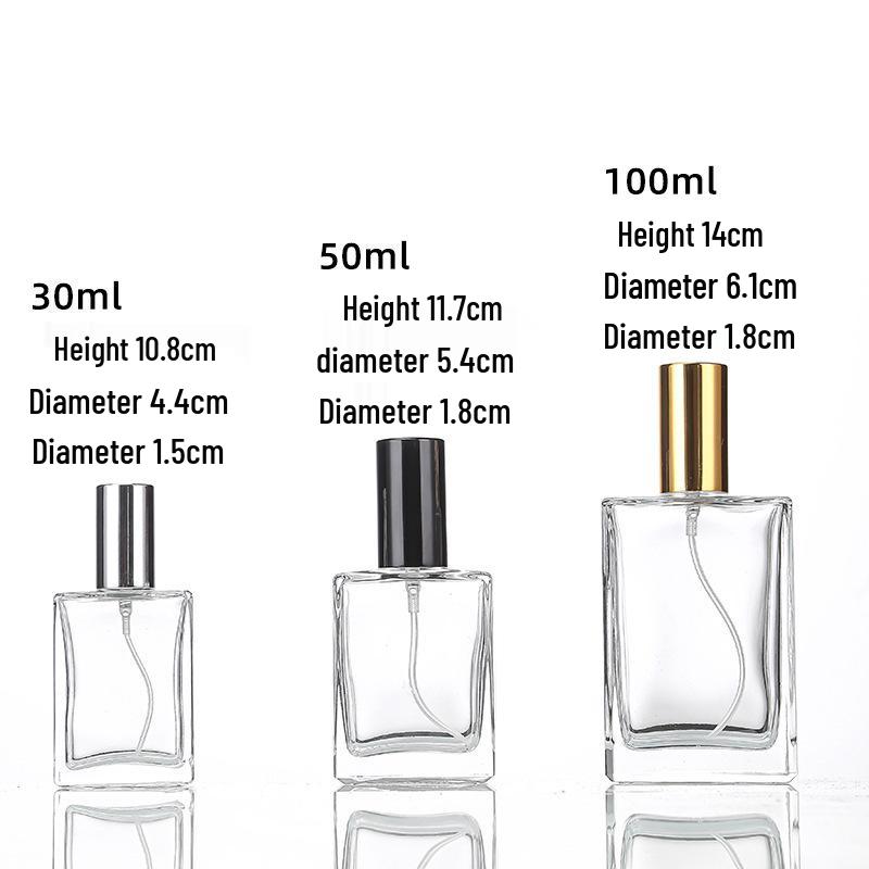 Квадратные стеклянные флаконы для духов с завинчивающейся крышкой и спреем - Доступны размеры 30 мл, 50 мл, 100 мл