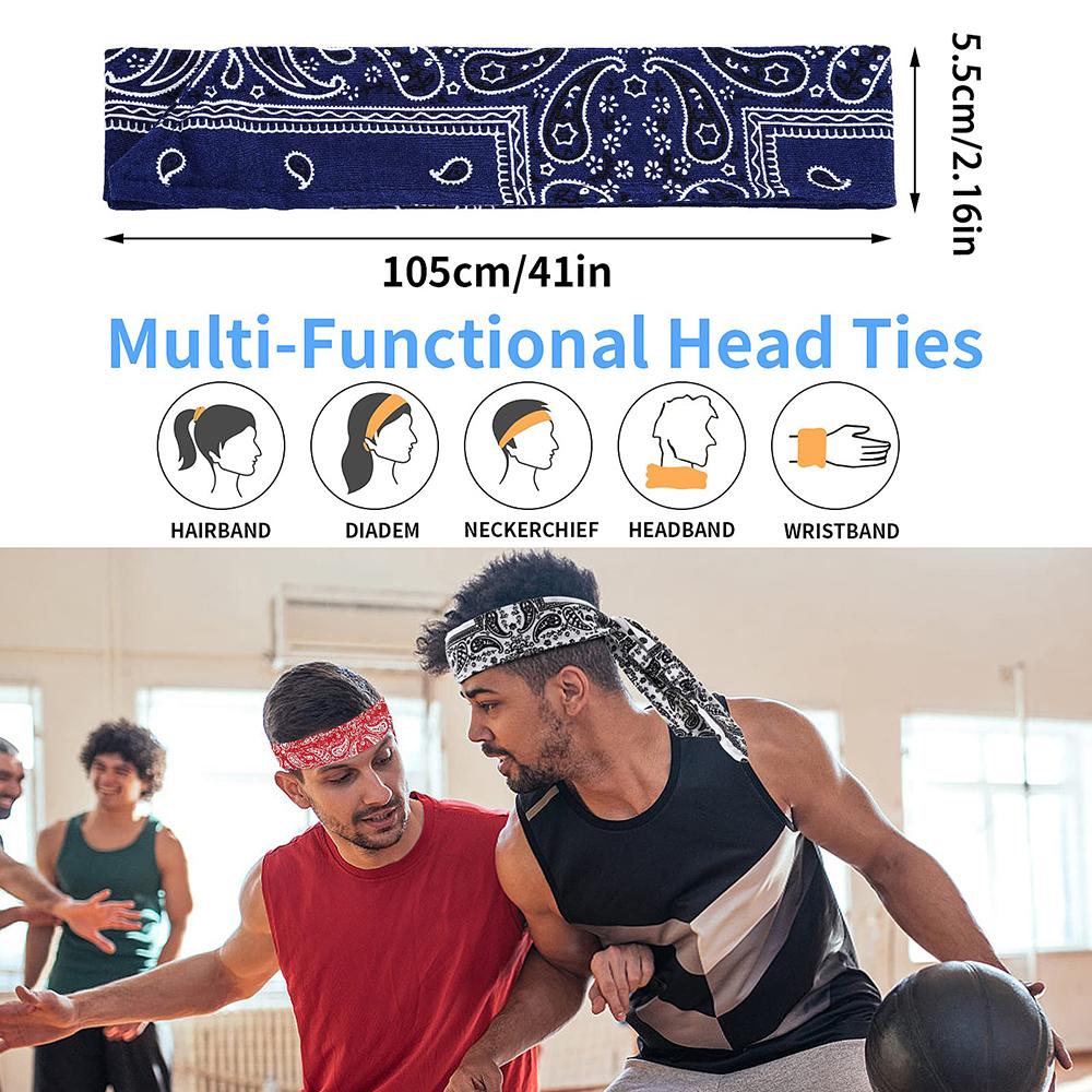 Unisex Paisley Print Tie Back Headband, Cooling Fabric, Sweat Wicking, Adjustable