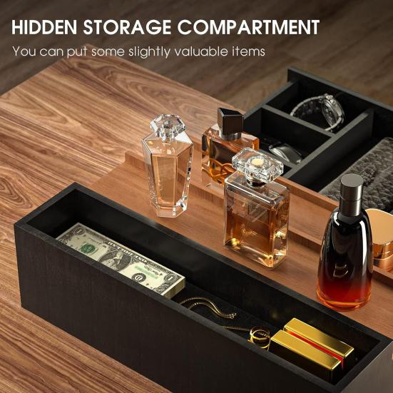 3 Tiers Wooden Perfume Display Stand with Storage Drawer Large Capacity Desktop Perfume Organizer Storage Box