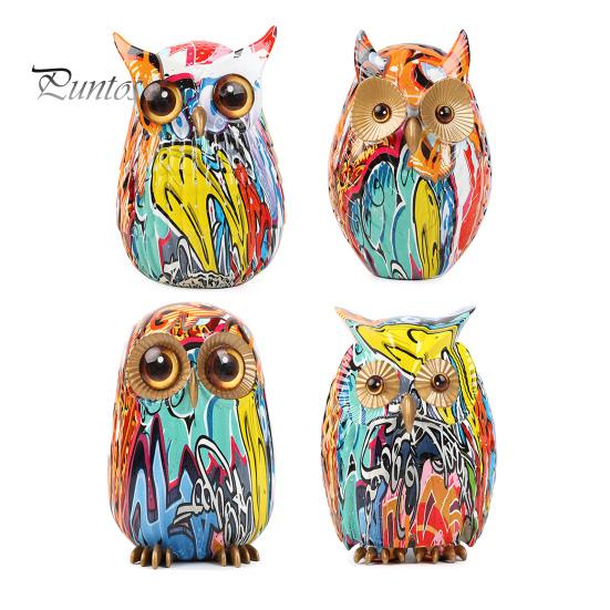 Граффити Сова Фигурка Сова из смолы Украшение для рабочего стола Многоцветная статуя Совы для дома Подставка под телевизор Офисная книжная полка Украшение стола