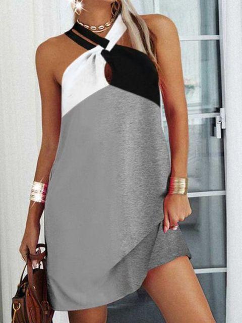 Сексуальное мини-платье с леопардовым принтом и бретелькой на шее, летние пляжные повседневные платья без рукавов, большие размеры, свободная женская туника