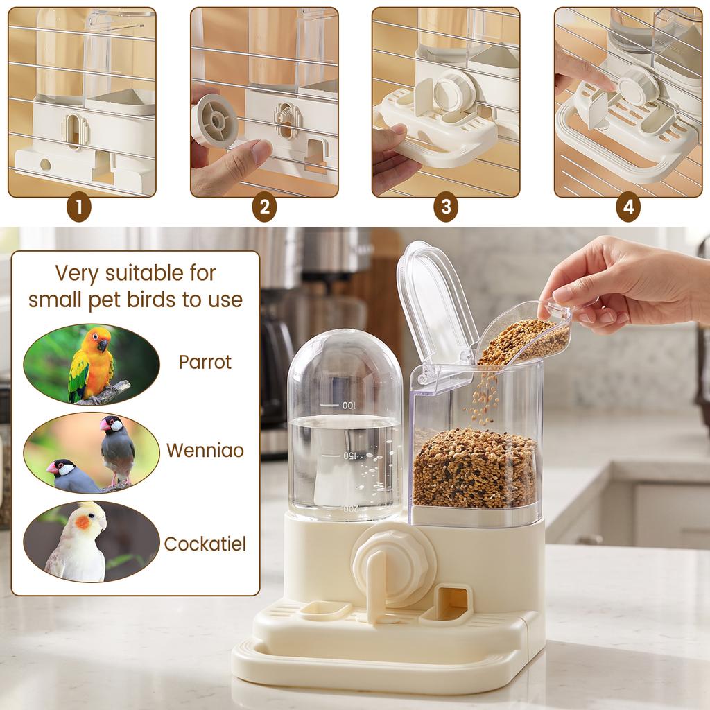 2 in 1 Bird Feeder and Waterer Hanging Pet Feeder Quail Parrot Water Dispenser Bird Food Box Bird Cage Accessories Pet Supplies