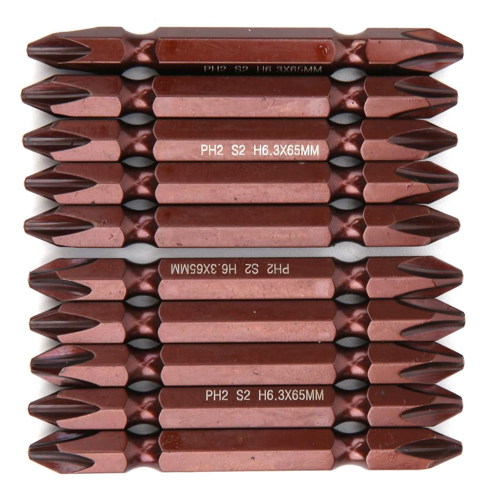 10PCs Double Ended Screwdriver Bit Hardware Parts Screws Tools Magnetic S2 H6.3 X 65MMDouble Ended