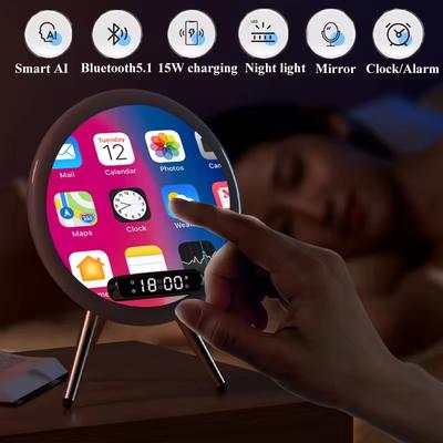Умная Bluetooth-колонка Беспроводная зеркальная звуковая коробка Настольный будильник со светодиодной ночной подсветкой TF Музыкальный плеер 15 Вт Беспроводное зарядное устройство