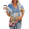 Women's Fashion Pocket V-neck Short Sleeve Plant Floral Print T-shirt Top