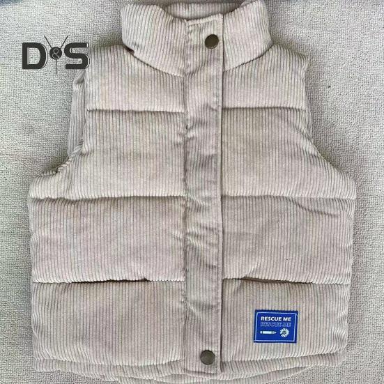 Детское зимнее пальто унисекс, толстый жилет без рукавов, застежка на молнию и пуговицы, с подкладкой, однотонный отложной воротник, спортивная повседневная жилетка, пальто