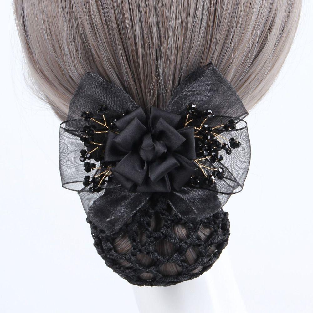 Chiffon Hairnet Cover Retro Horsetail Clip Elegant Hair Net Bag Flight Attendant