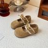 Youth style shoes Toddler Girls Lace-Up Ballet Flats With Bow Detail Soft Sole Non-Slip Princess Shoes Walking