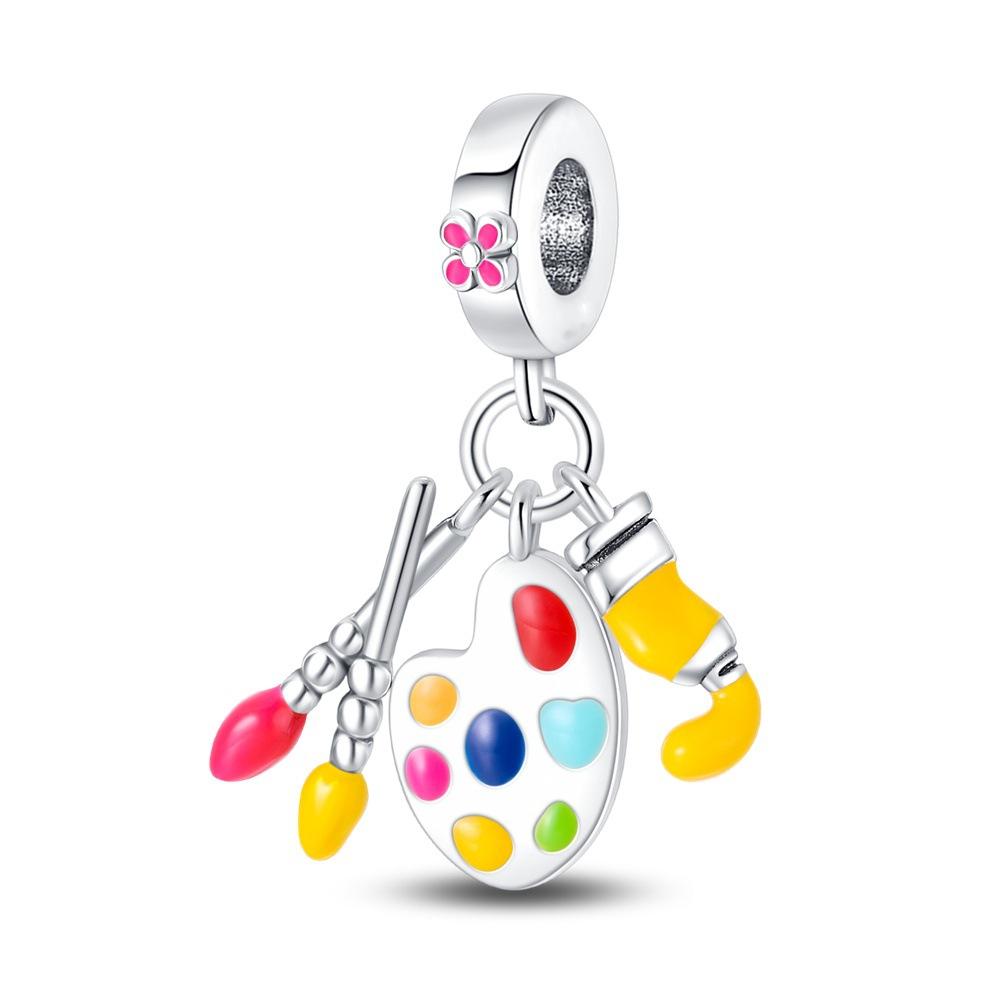 S925 Silver Charming Artist Oil Painting Drip Palette Pendant Bead DIY Handmade Jewelry Bracelet Stringing Supplies