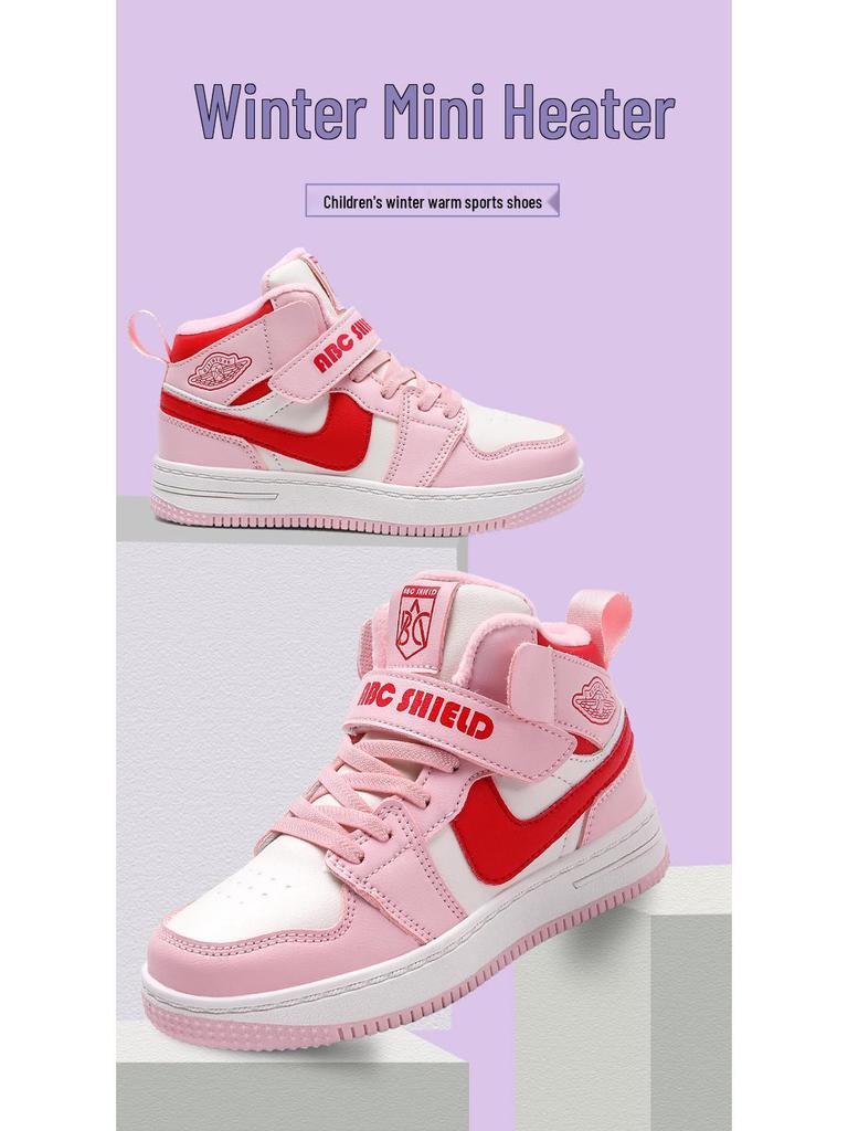 Зимние высокие спортивные кроссовки для девочек 2025, с бархатной подкладкой для тепла, двухслойный хлопок, для детей среднего и старшего возраста.