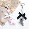 Y2K Flocking Cat Bow Heart Keyring Cute Cartoon Keyring Car Key Ring Bag Pendant Earphone Hanging Decor Key Holder