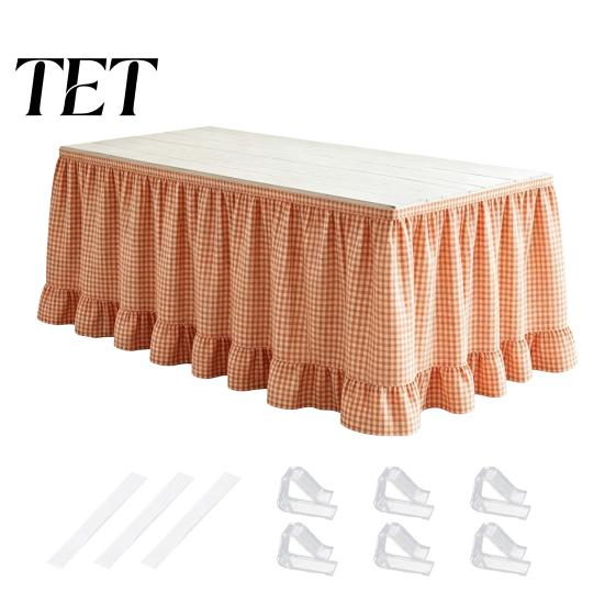 Plaid Table Skirt for Classroom Ruffled Skirt, Durable Polyester Cover with Hook And Decorative Skirting Parties Loop Fasteners, Desk Party