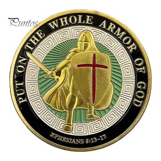 Монета «Доспехи Бога» диаметром 1,57 дюйма, металлическая сувенирная монета, надетая на все доспехи Бога, двухсторонняя монета «Бронированный солдат» для Военной церкви