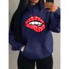 Худи с принтом красных губ Kiss Me Darling Женское осеннее флисовое худи Повседневный хип-хоп стритвир Свободные пуловеры