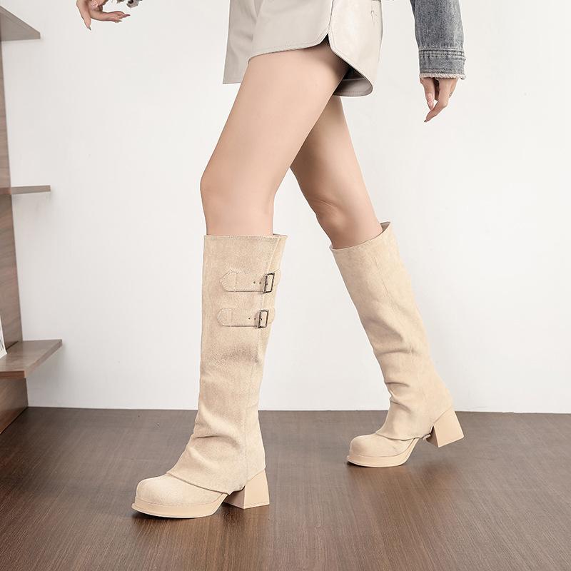 Retro Knight Boots Women's Two Wear Removable Boots Thick Heel Boots High Heel Pants Boots Fat Feet Big Tube Women's Boots