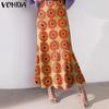 VONDA Женская мода эластичная талия принтованная свободная юбка