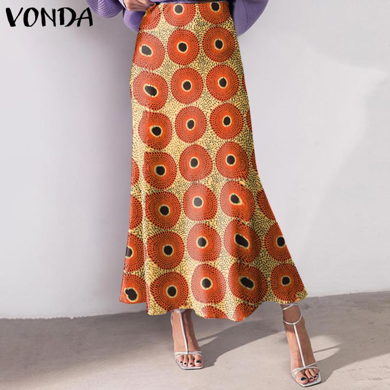 VONDA Женская мода эластичная талия принтованная свободная юбка