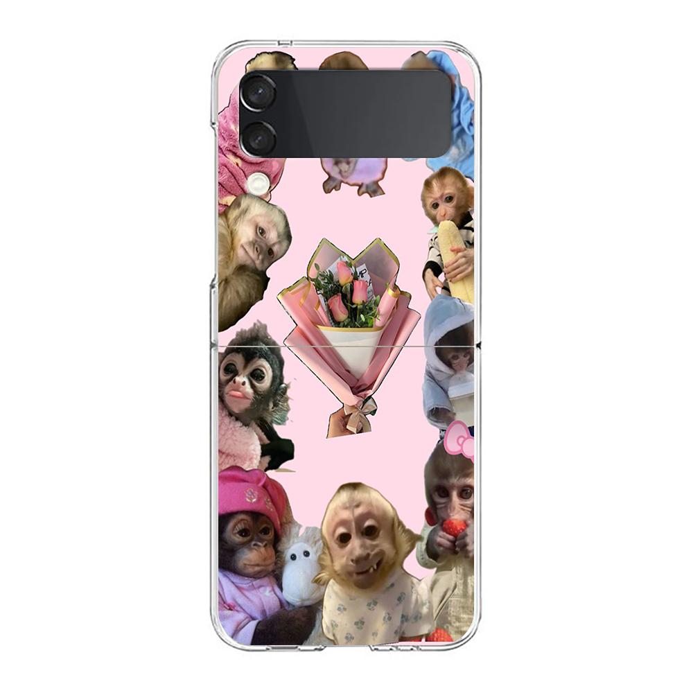 Transparent Phone Case For Samsung Galaxy Z Flip 3 4 5 6 7 Hard Folding PC Z Flip3 Flip4 Cover Cute Funny Monkey
